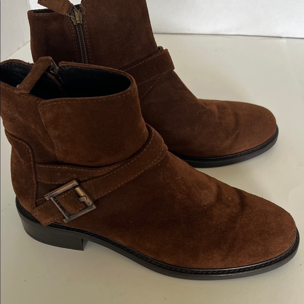 Aquatalia Bree Water Resistant Suede Moto Ankle Boots with Buckle - Size 8 1/2